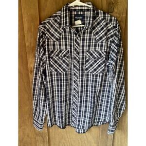 Wrangler Blue/White Plaid Pearl Snap SS Buttonup Shirt Men's M